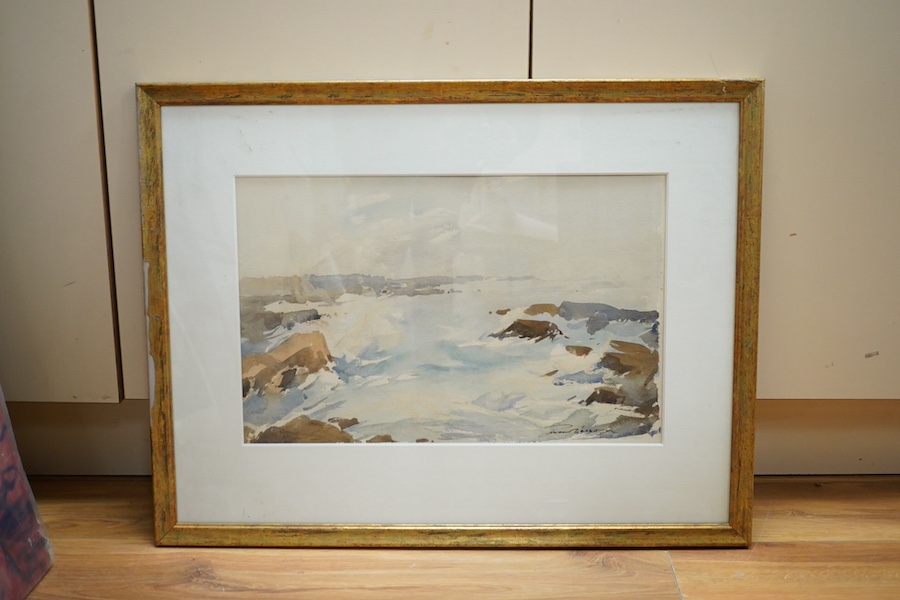 Edward Wesson RI RSMA (1910-1983), watercolour, Rocky coastal view, signed, 31 x 49cm. Condition - fair to good